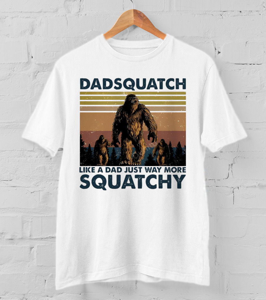 Dadsquatch Like A Dad Just Way More Squatchy Vintage Father's Day Retro Sunset T-Shirt