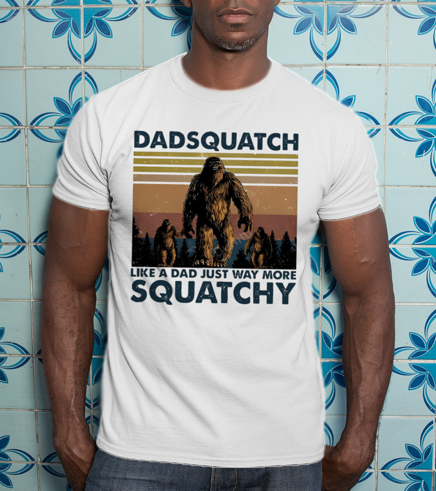 Dadsquatch Like A Dad Just Way More Squatchy Vintage Father's Day Retro Sunset T-Shirt