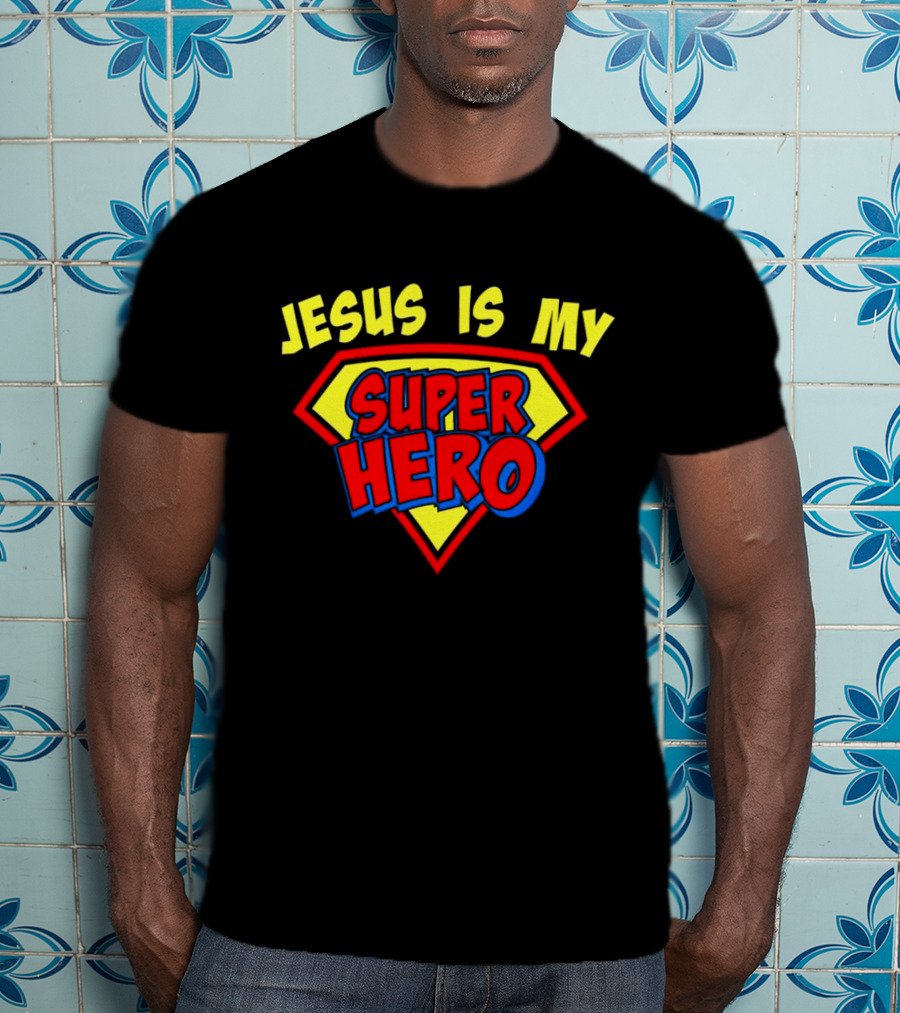 Jesus Is My Superhero Shield Emblem T-Shirt