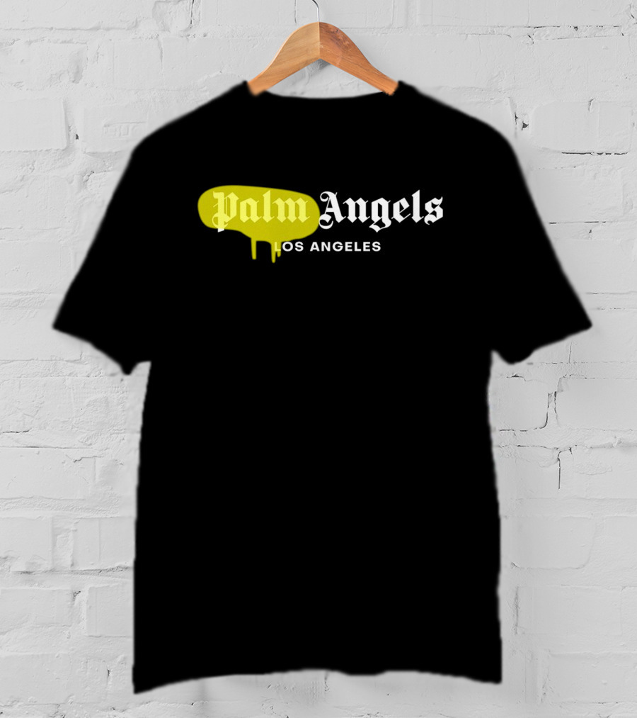 Palm Angels Los Angeles Yellow Paint Drip Text T-Shirt