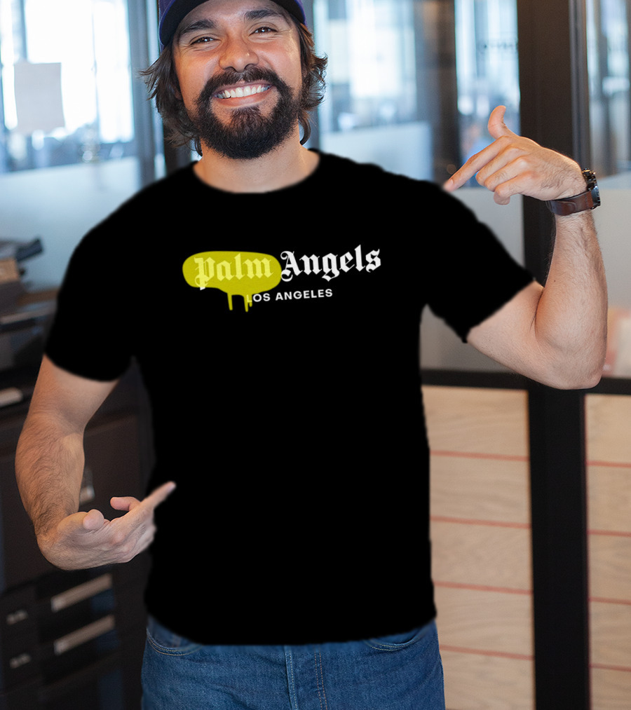 Palm Angels Los Angeles Yellow Paint Drip Text T-Shirt