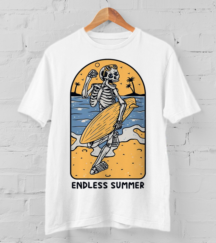 Skeleton Surfer Endless Summer Beach Vibes T-Shirt