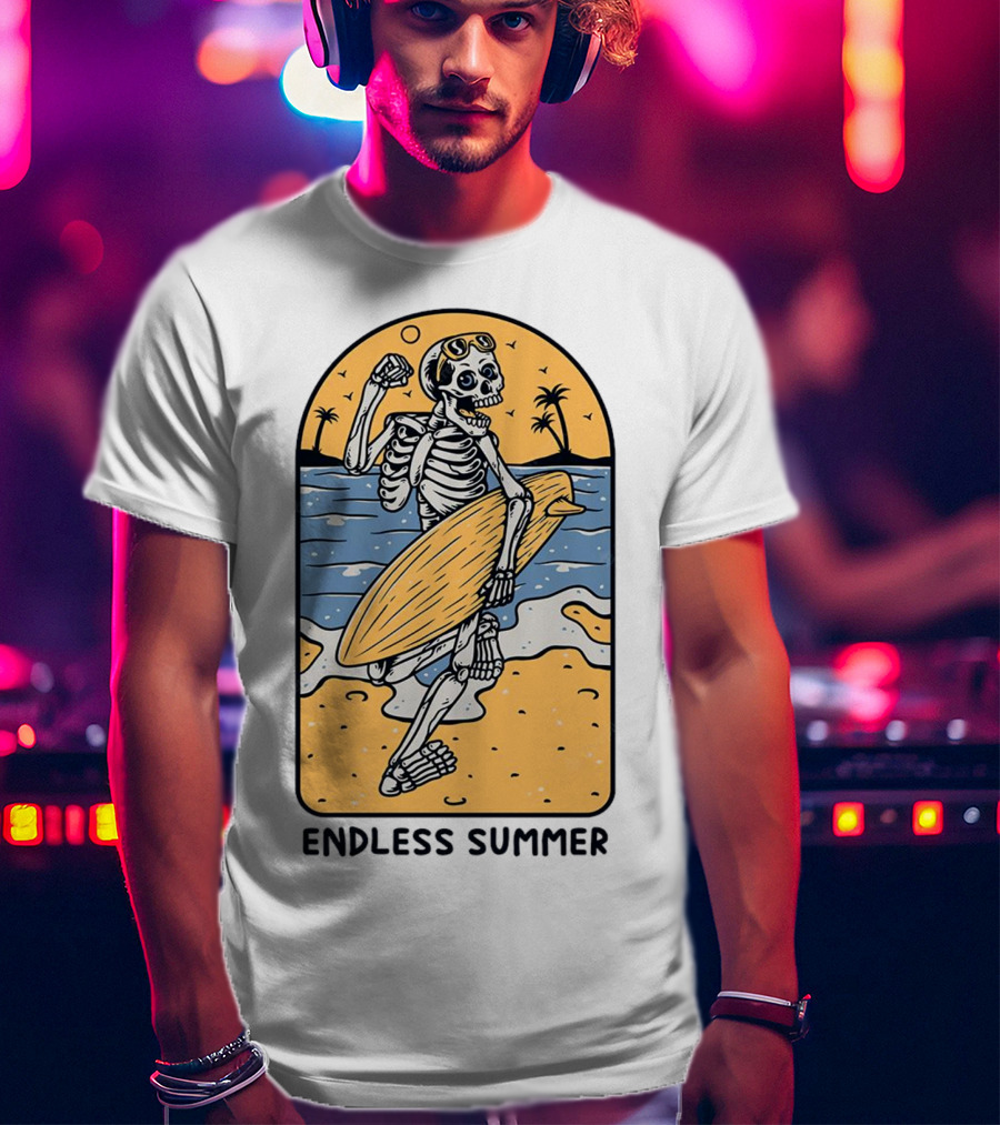 Skeleton Surfer Endless Summer Beach Vibes T-Shirt