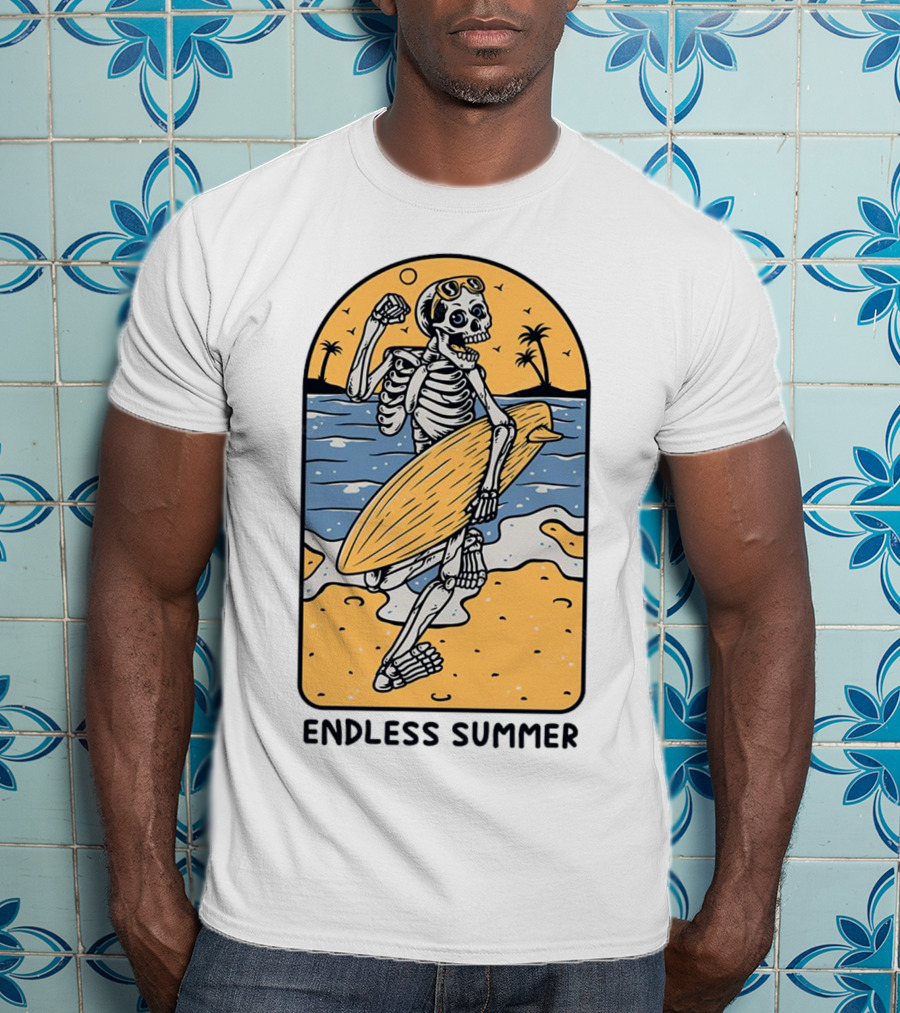 Skeleton Surfer Endless Summer Beach Vibes T-Shirt