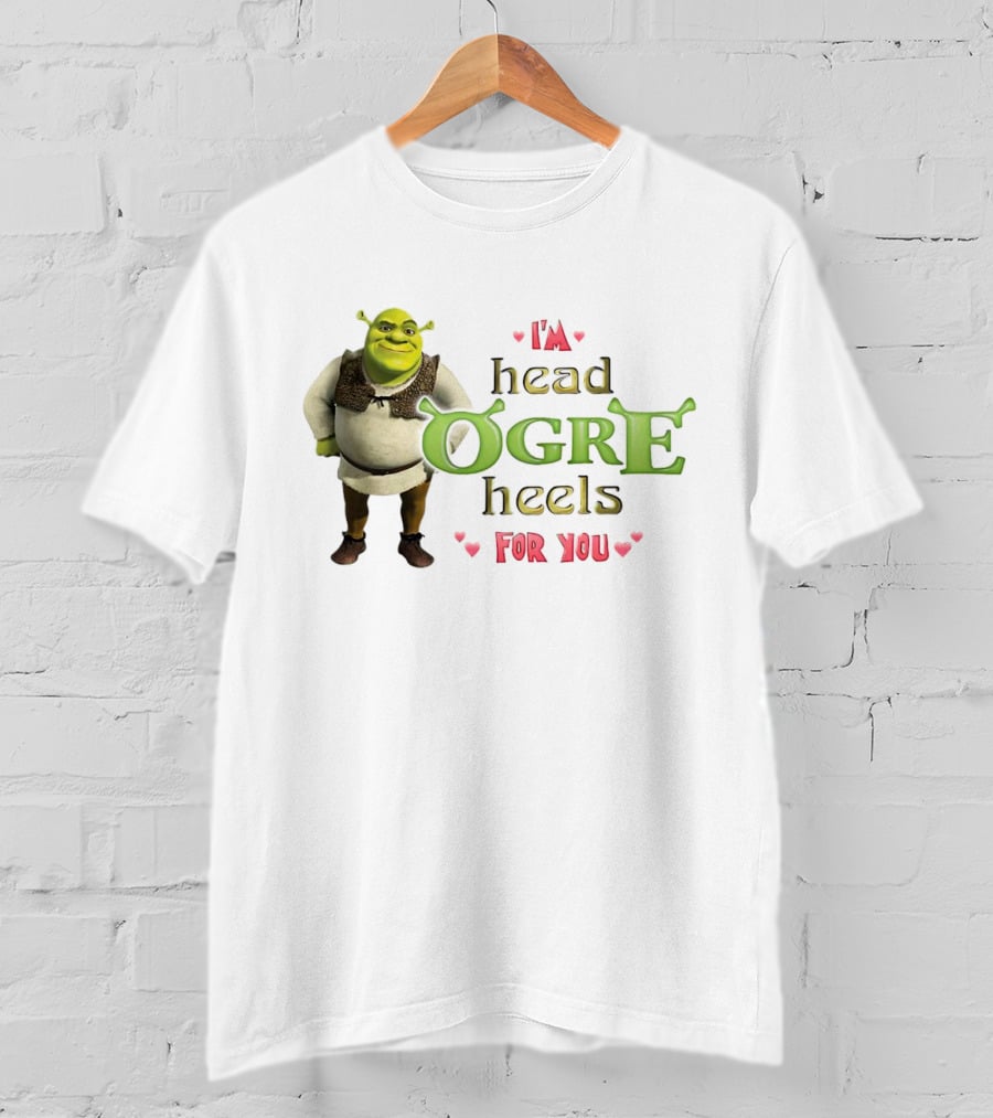 Shrek I’m Head Ogre Heels For You Image With Heart Symbols T-Shirt