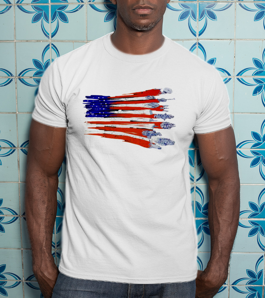 Spaceship American Flag Star Wars Starships Millennium Falcon X-Wing NASA Apollo Saturn V T-Shirt