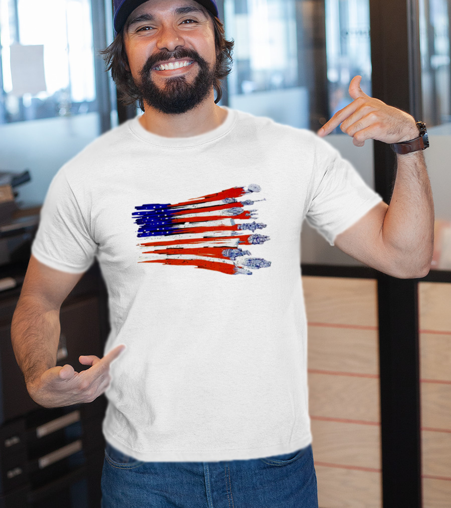 Spaceship American Flag Star Wars Starships Millennium Falcon X-Wing NASA Apollo Saturn V T-Shirt