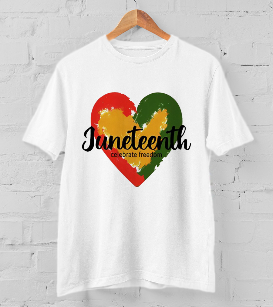 Juneteenth Celebrate Freedom Heart With Red Yellow Green Colors T-Shirt