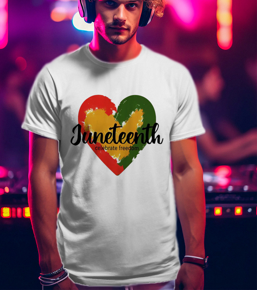 Juneteenth Celebrate Freedom Heart With Red Yellow Green Colors T-Shirt