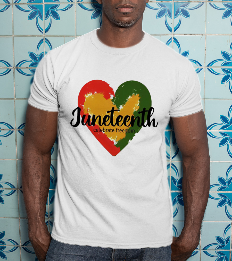 Juneteenth Celebrate Freedom Heart With Red Yellow Green Colors T-Shirt
