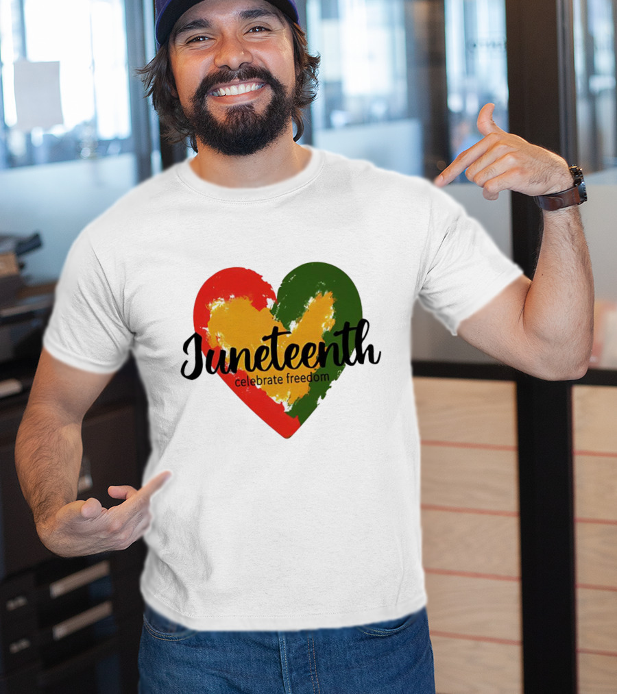 Juneteenth Celebrate Freedom Heart With Red Yellow Green Colors T-Shirt