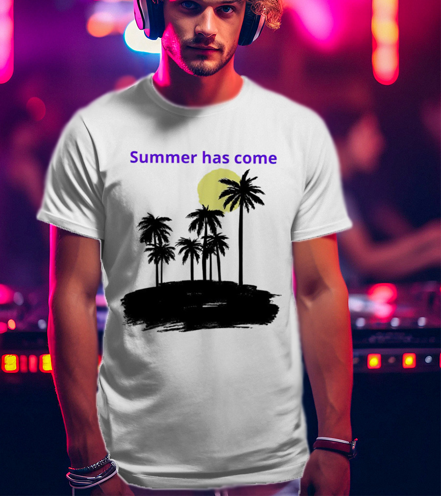 Summer Has Come Tropical Palm Silhouette Moonlit Evening T-Shirt