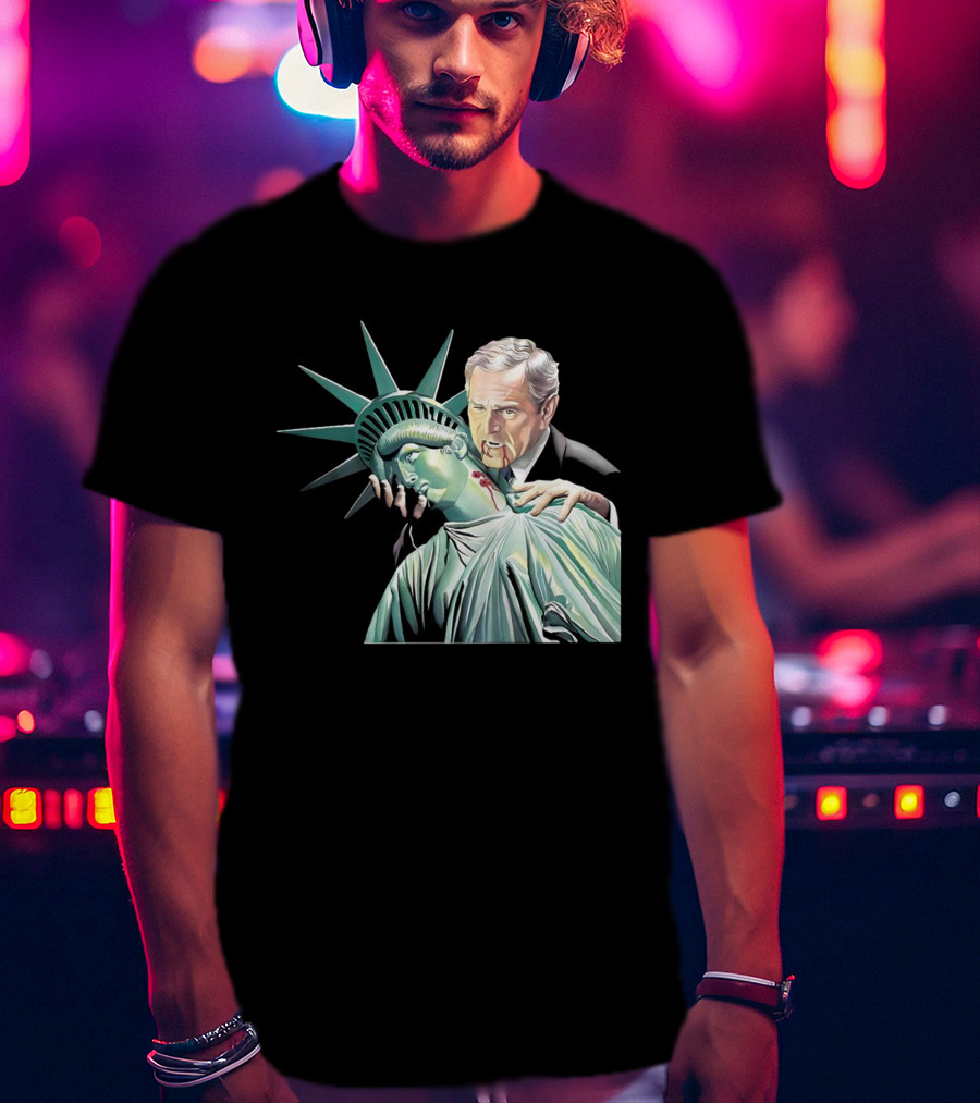 George Bush As Vampire Biting Statue Of Liberty T-Shirt