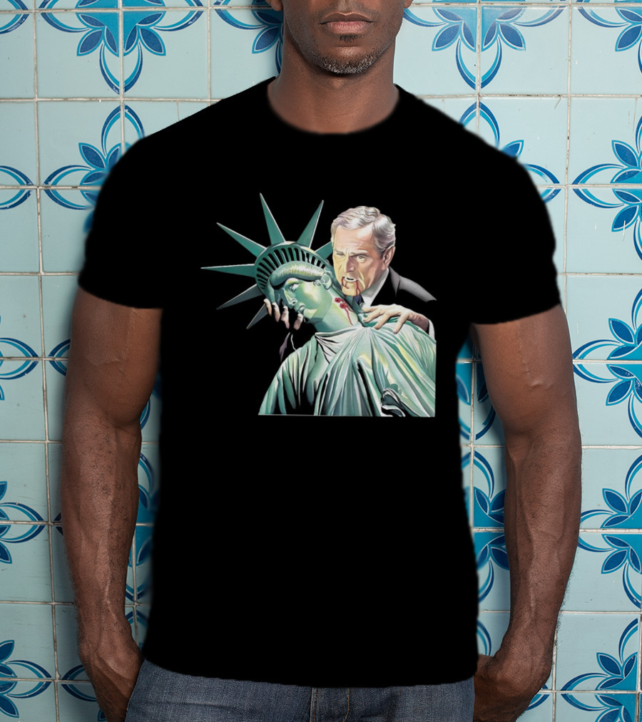 George Bush As Vampire Biting Statue Of Liberty T-Shirt