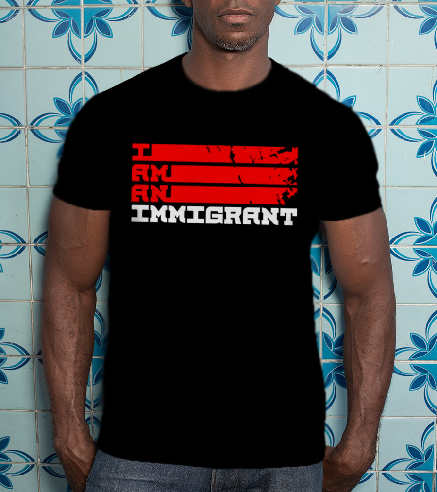 I Am An Immigrant Bold Red Stripes Empowerment T-Shirt