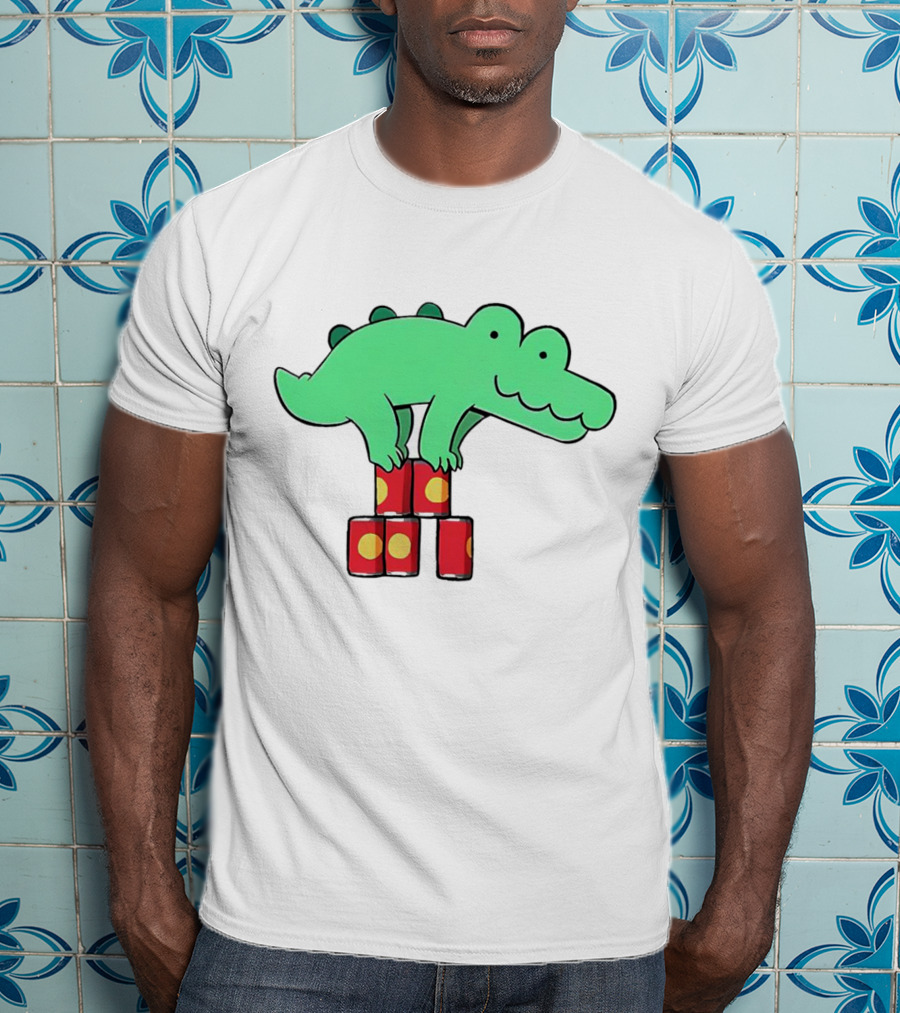 Orlando Funny Cartoon Crocodile Balancing On Red Cans T-Shirt