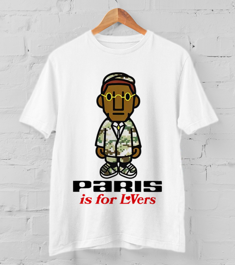 Paris Is For Lovers Cartoon Character In Camo Outfit With Glasses T-Shirt