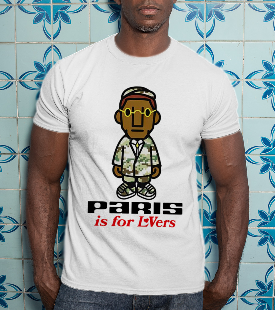 Paris Is For Lovers Cartoon Character In Camo Outfit With Glasses T-Shirt