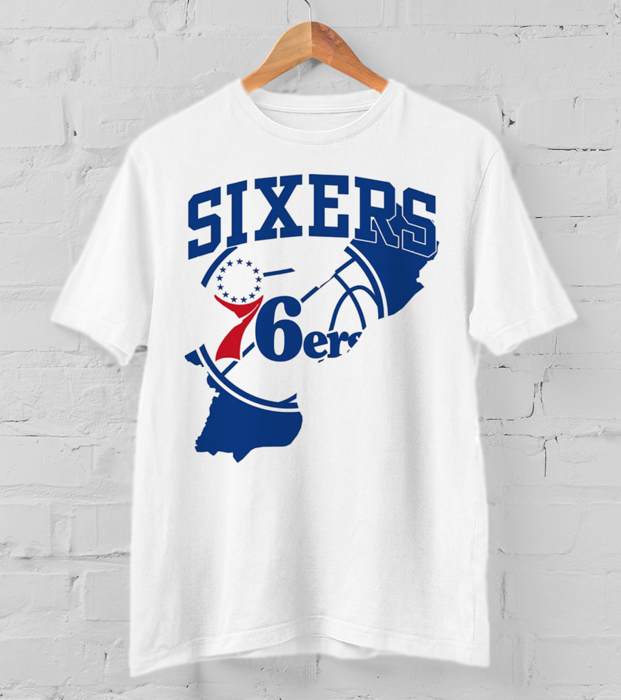Philadelphia Sixers 76ers Map Basketball Pennsylvania Shape T-Shirt