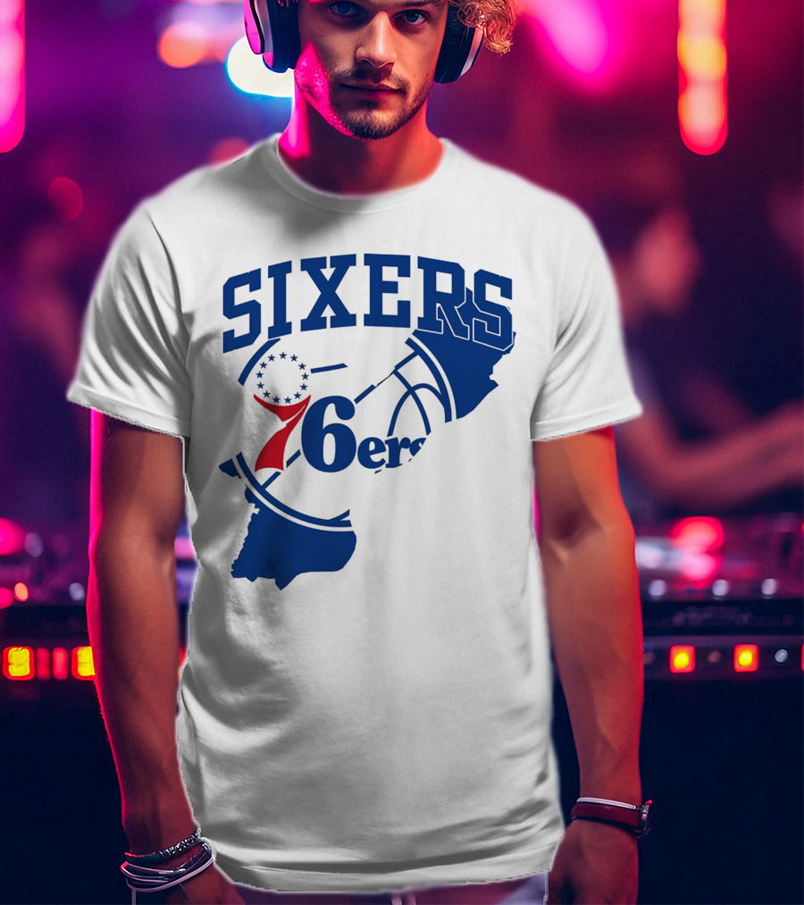 Philadelphia Sixers 76ers Map Basketball Pennsylvania Shape T-Shirt