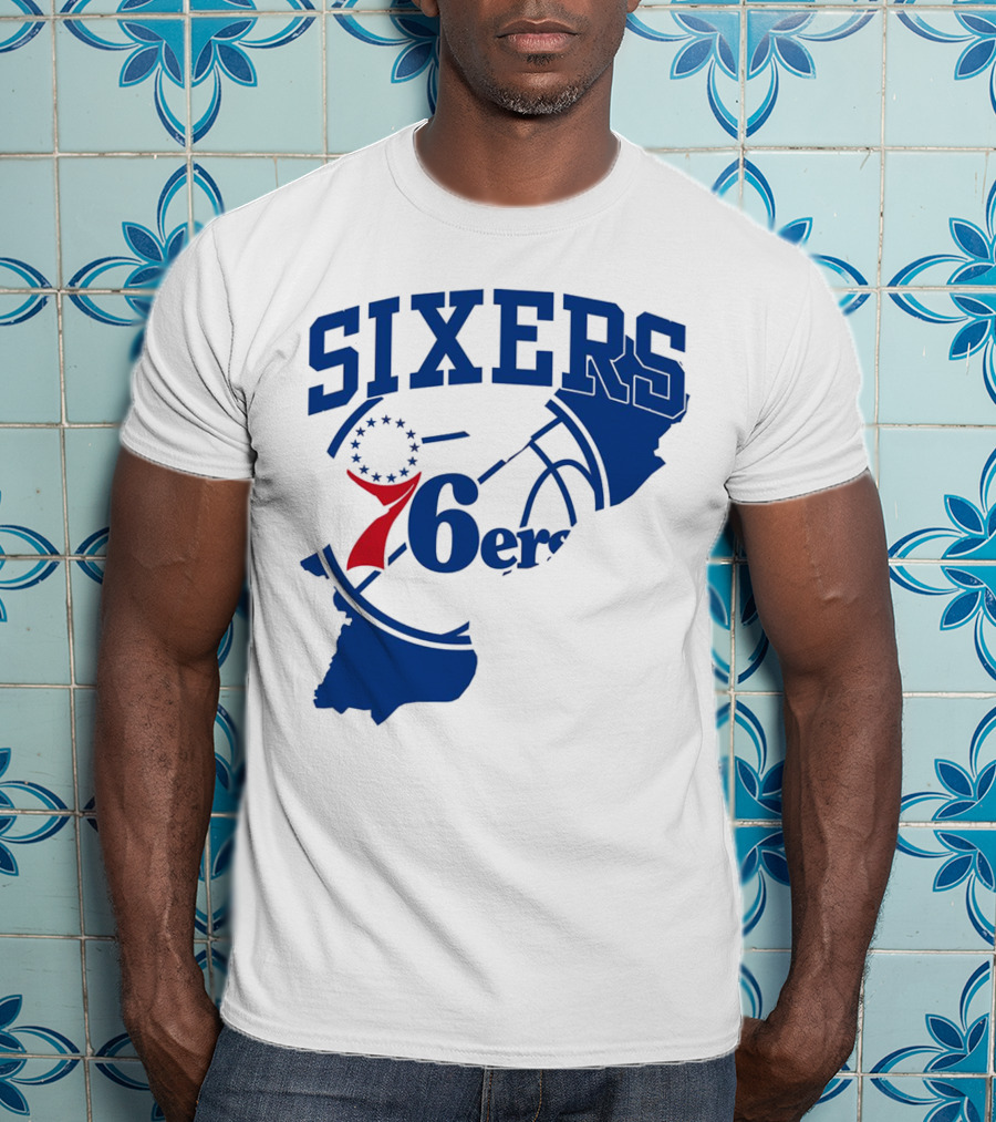 Philadelphia Sixers 76ers Map Basketball Pennsylvania Shape T-Shirt
