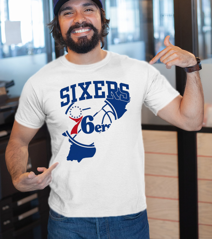 Philadelphia Sixers 76ers Map Basketball Pennsylvania Shape T-Shirt
