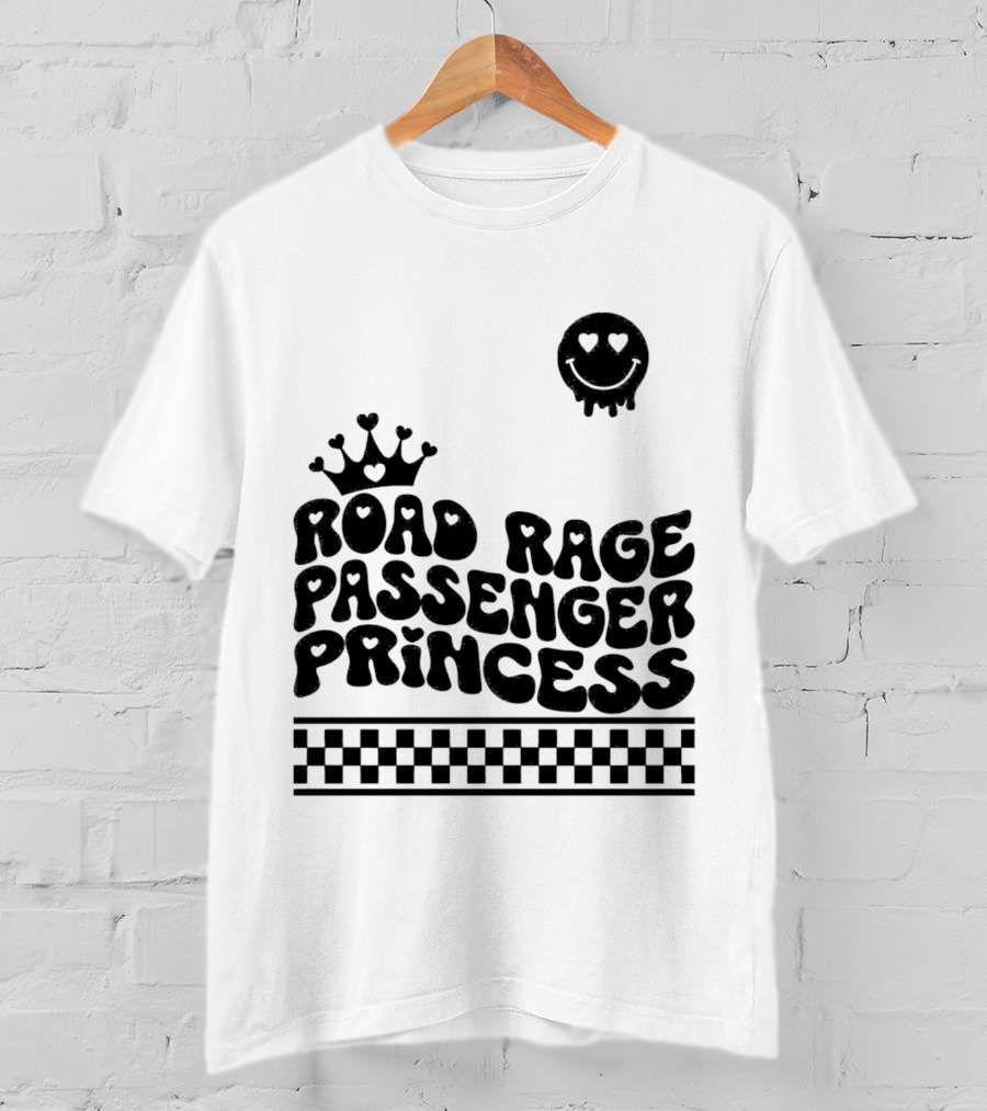 Road Rage Passenger Princess Crown Heart Smile Checkered T-Shirt