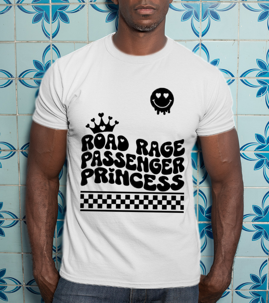 Road Rage Passenger Princess Crown Heart Smile Checkered T-Shirt