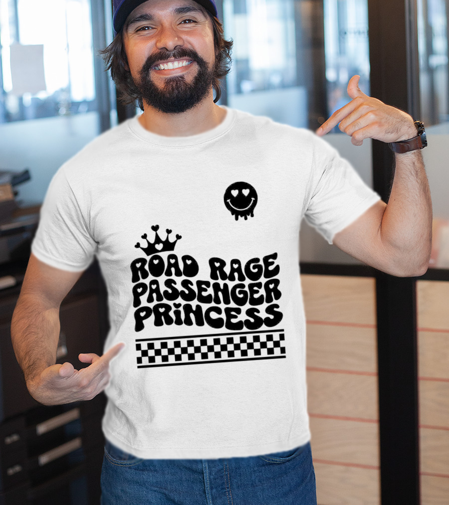 Road Rage Passenger Princess Crown Heart Smile Checkered T-Shirt