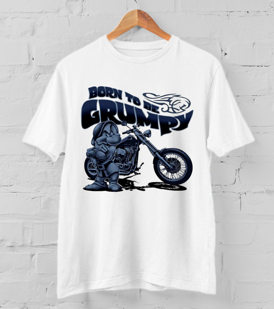 Born To Be Grumpy Motorcycle With Character And Chopper T-Shirt