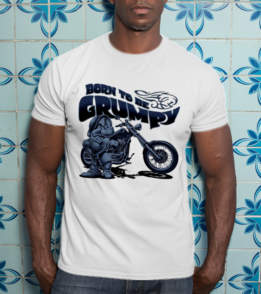 Born To Be Grumpy Motorcycle With Character And Chopper T-Shirt