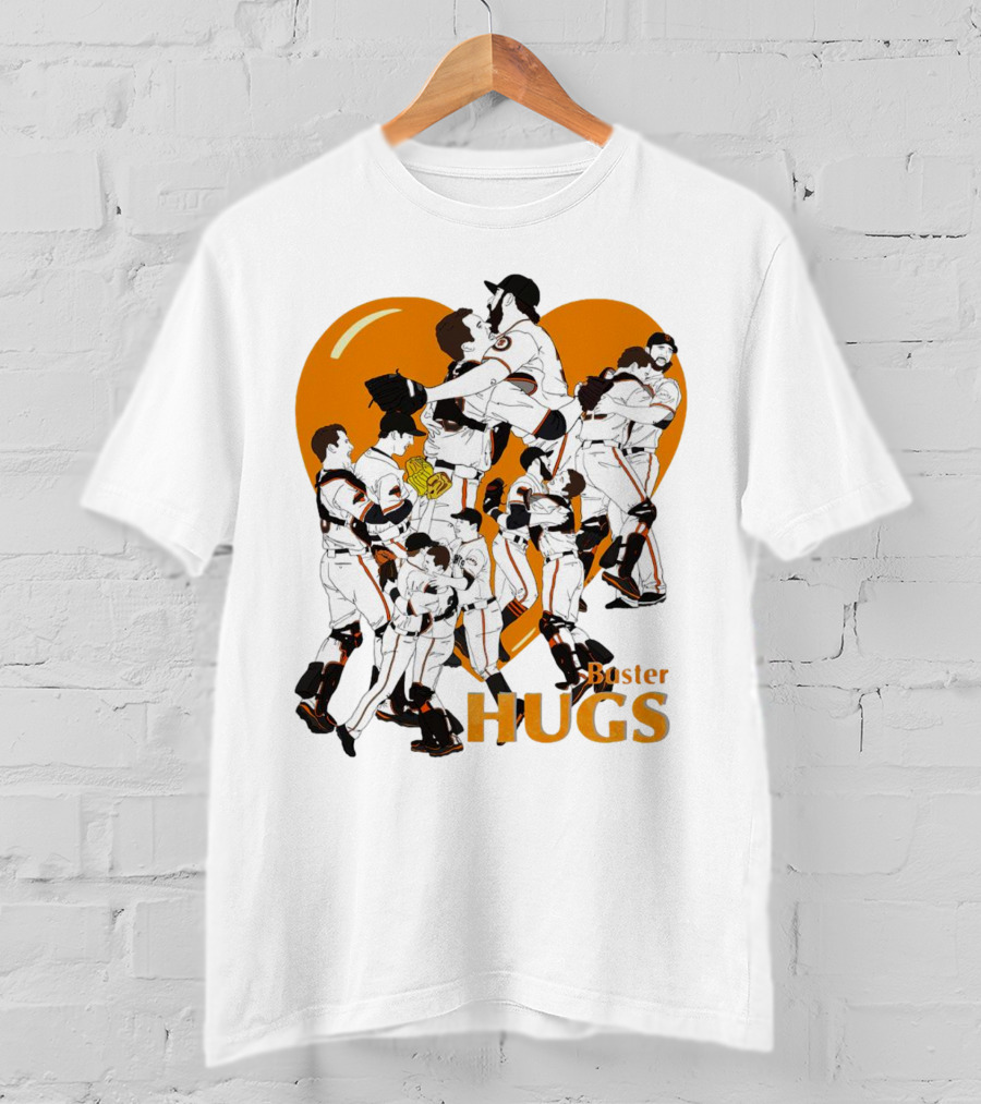Buster Hugs San Francisco Giants Orange Heart Players Embrace T-Shirt