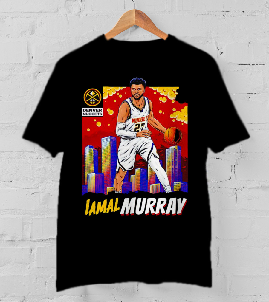 Denver Nuggets Jamal Murray Basketball Skyline Comic T-Shirt