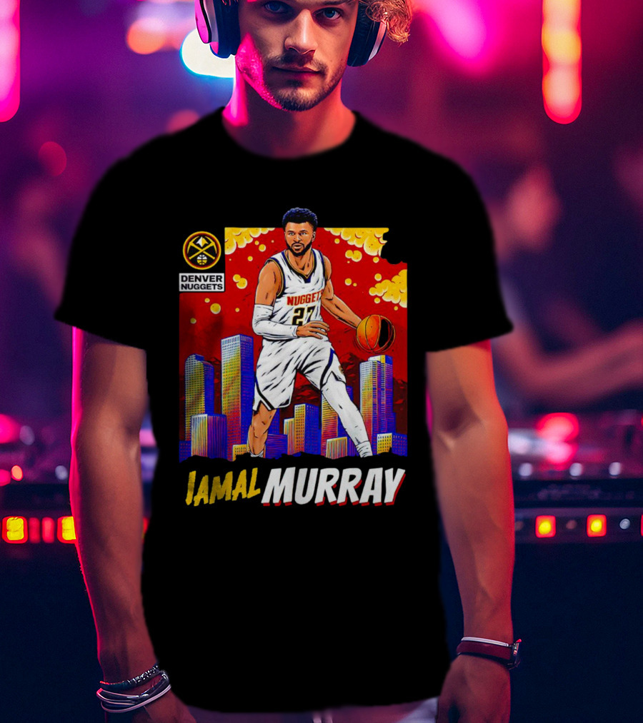 Denver Nuggets Jamal Murray Basketball Skyline Comic T-Shirt