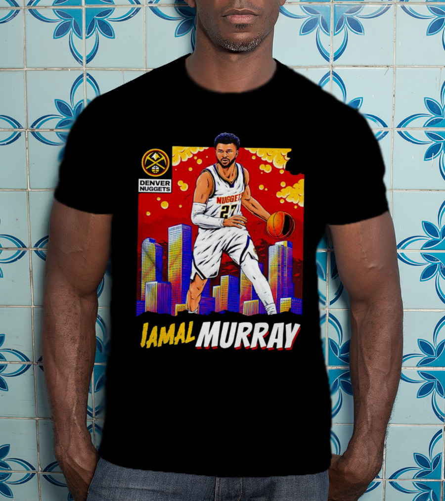 Denver Nuggets Jamal Murray Basketball Skyline Comic T-Shirt