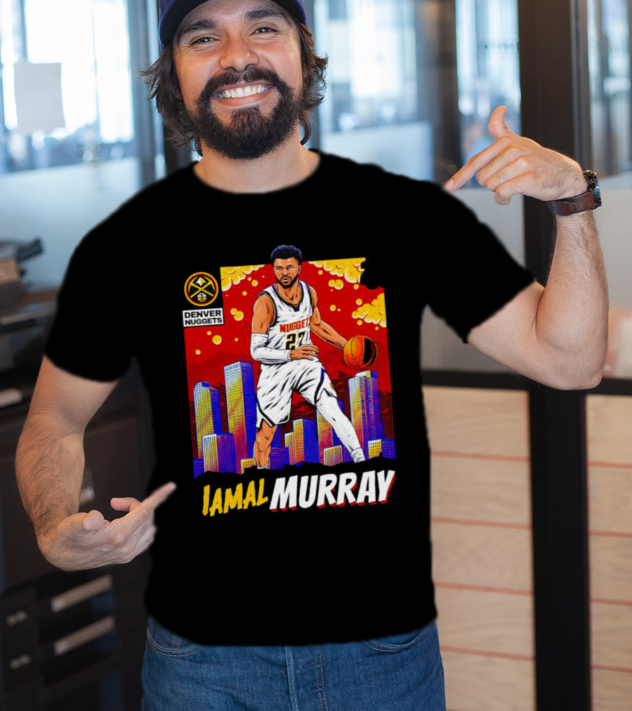 Denver Nuggets Jamal Murray Basketball Skyline Comic T-Shirt