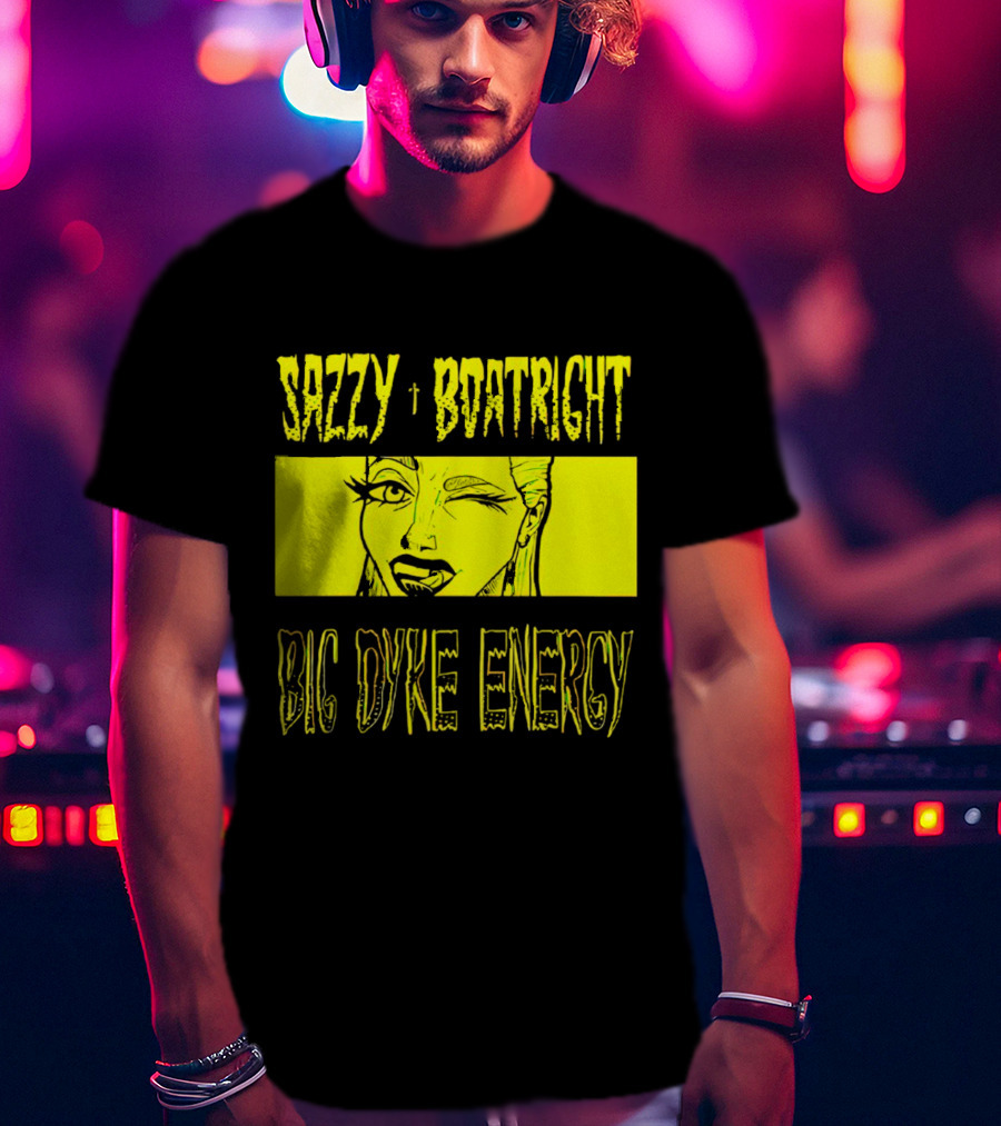 Sazzy Boatright Big Dyke Energy Winking Yellow Comic T-Shirt