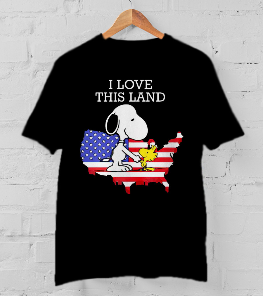 Snoopy Woodstock I Love This Land American Flag USA Map T-Shirt