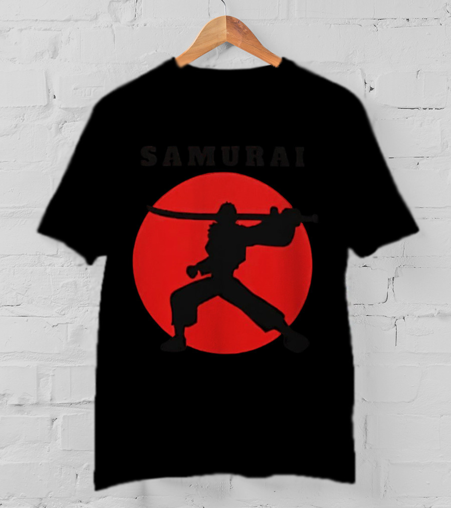 Samurai Silhouette With Red Sun Background T-Shirt