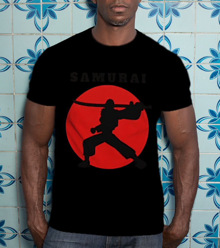 Samurai Silhouette With Red Sun Background T-Shirt