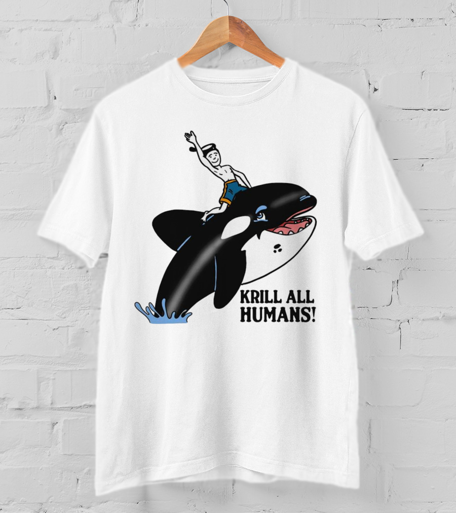 Krill All Humans Orca Rider Sailor Cartoon T-Shirt