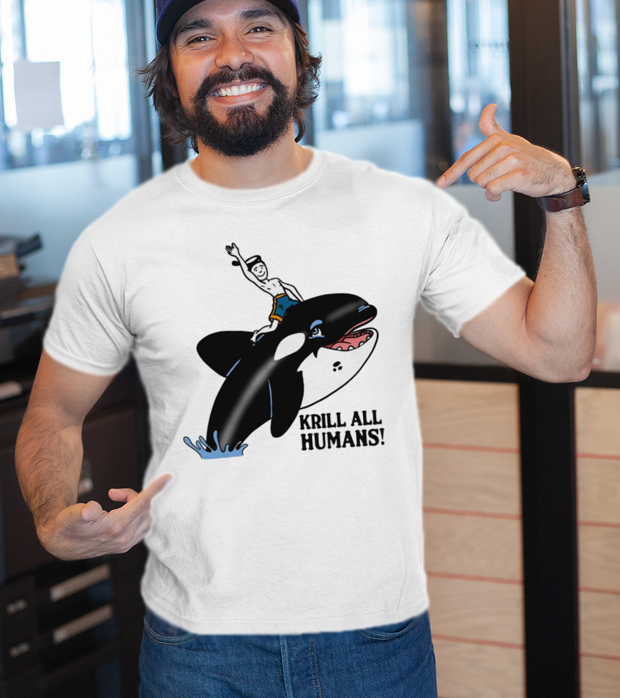 Krill All Humans Orca Rider Sailor Cartoon T-Shirt
