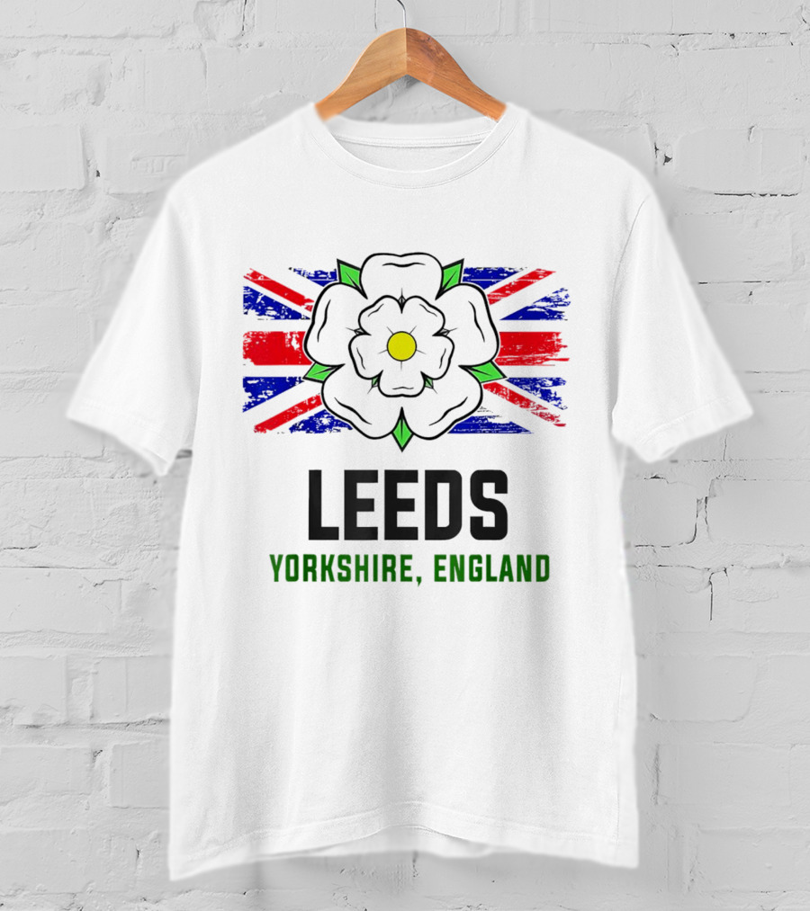 Leeds Yorkshire England Black Rose Union Jack T-Shirt