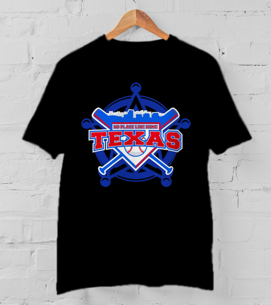 No Place Like Home Texas Baseball Crossed Bats And Ball T-Shirt