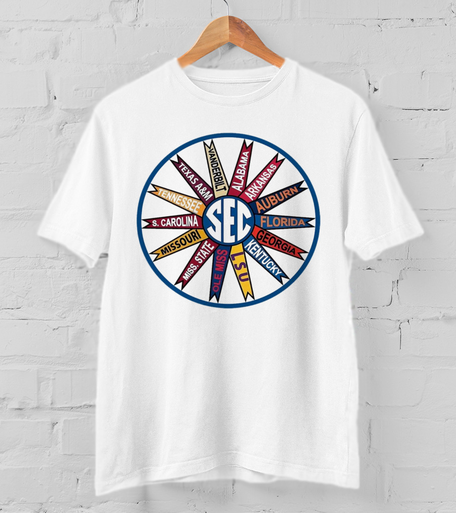 SEC Southeastern Conference Vintage Pinwheel Design Featuring Alabama Florida Georgia LSU And More T-Shirt