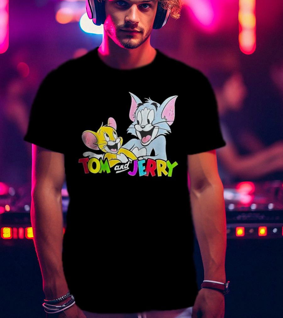 Tom And Jerry Colorful Smiling Cartoon Characters T-Shirt