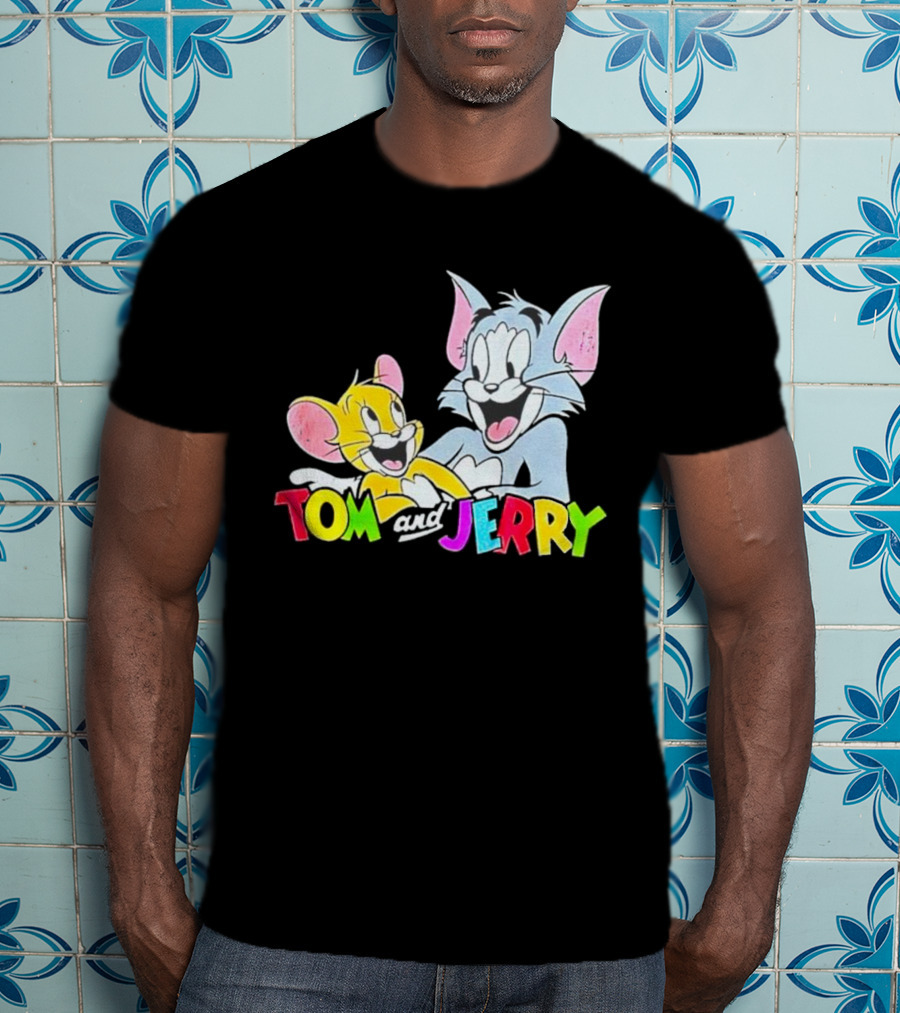 Tom And Jerry Colorful Smiling Cartoon Characters T-Shirt