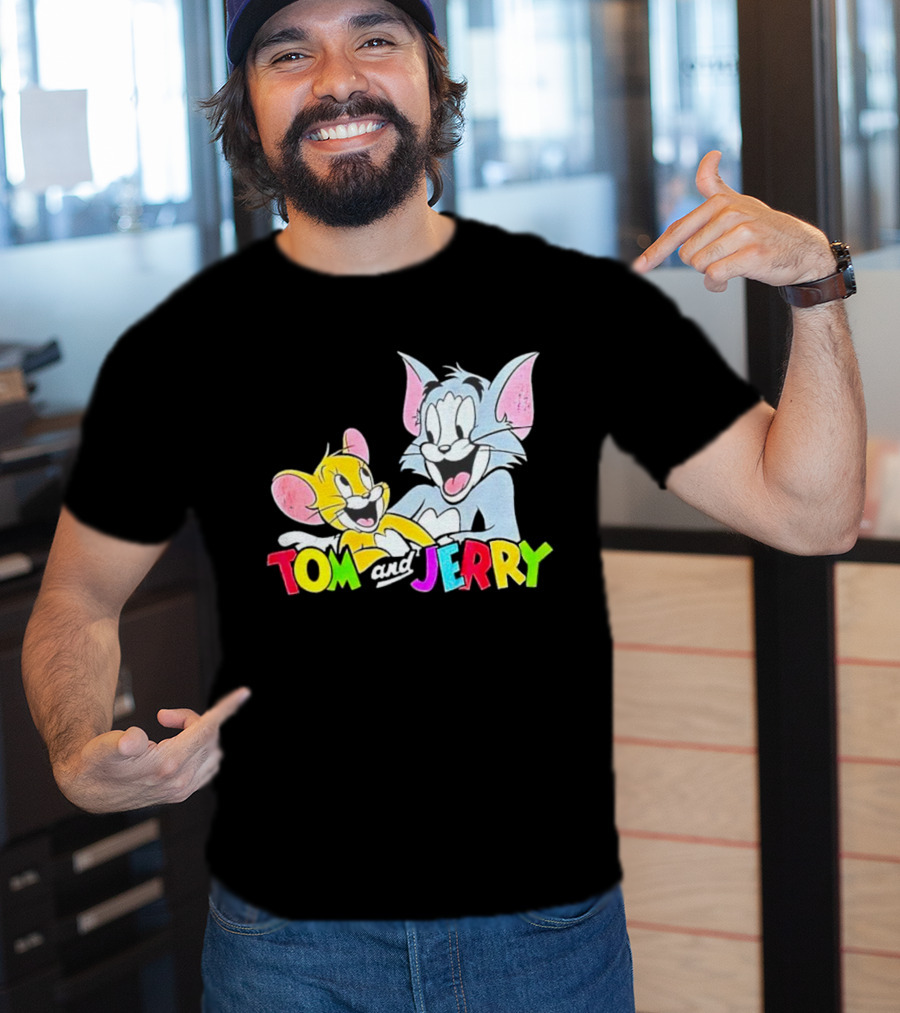 Tom And Jerry Colorful Smiling Cartoon Characters T-Shirt