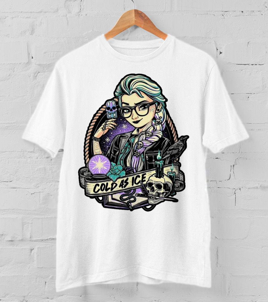 Frozen Elsa Cold As Ice Skull Raven Gothic Elements T-Shirt