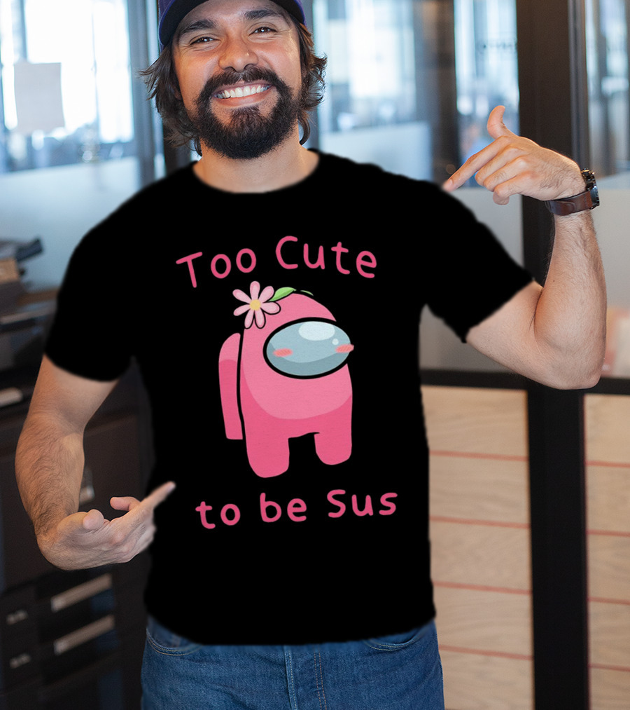 Too Cute To Be Sus Among Us Pink Character With Flower Hat T-Shirt
